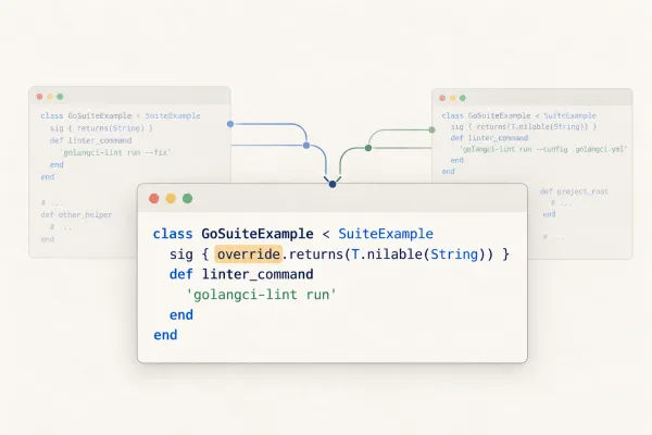 Two Ruby code paths converge on a method with an explicit Sorbet override signature.