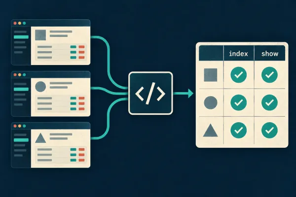 Admin resources feed a generated matrix of passing index and show tests.