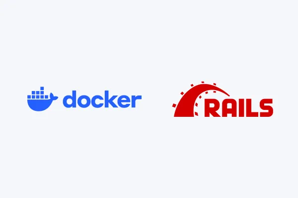 Docker and Ruby on Rails logos on a pale background.