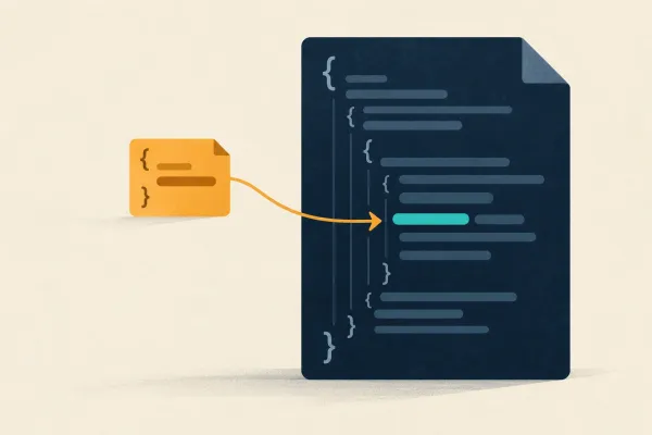 A small patch updates one highlighted field in a larger JSON document.
