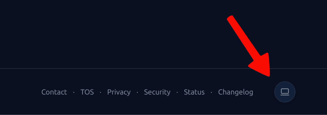 Arrow pointing to the theme button in the page footer, next to the Changelog link