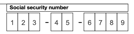Social security number comb field split into groups of 3, 2 and 4 digits