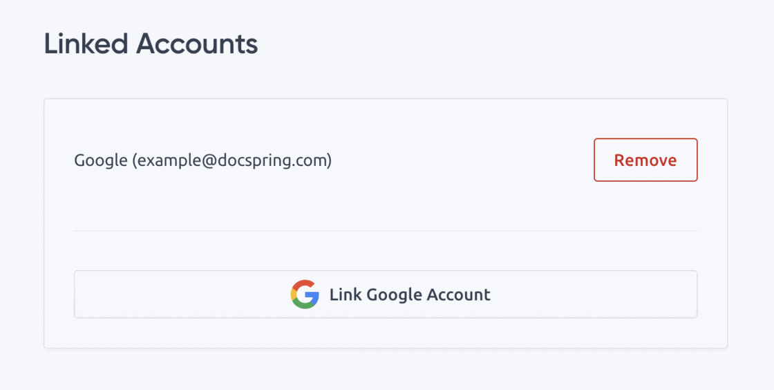 Linked Accounts section of the profile page with a Link Google Account button