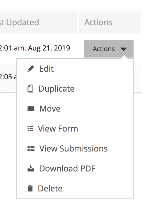 Actions menu for a template, including the Move option