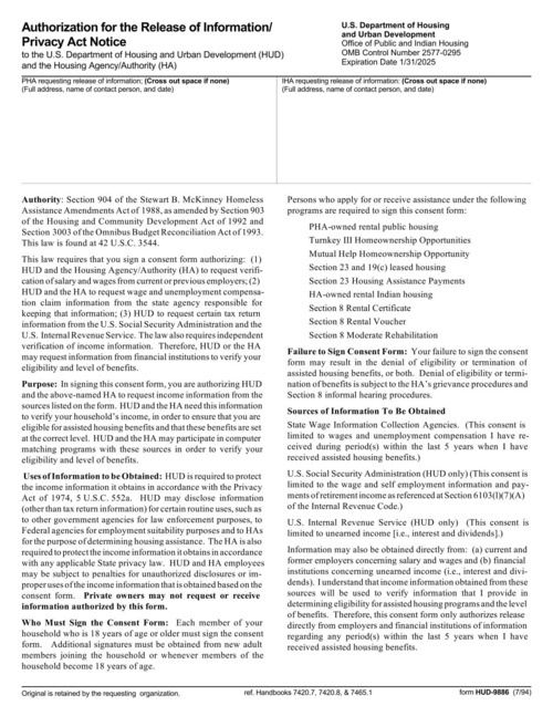 Preview of HUD-9886: Authorization for the Release of Information