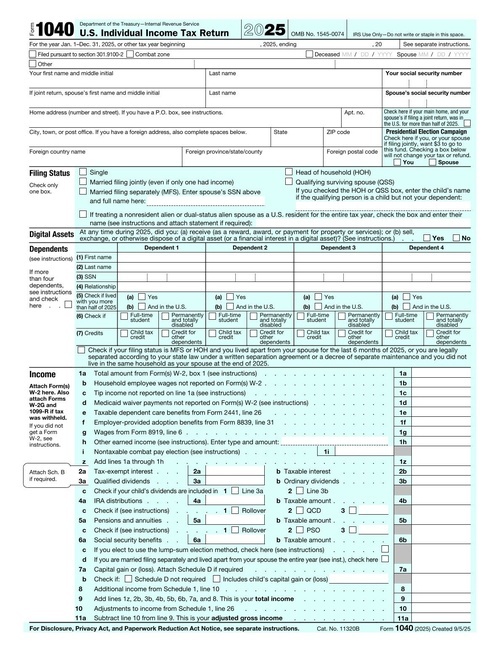 Preview of IRS Form 1040: U.S. Individual Income Tax Return