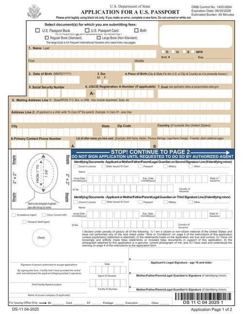 Preview of Form DS-11: Application for a U.S. Passport