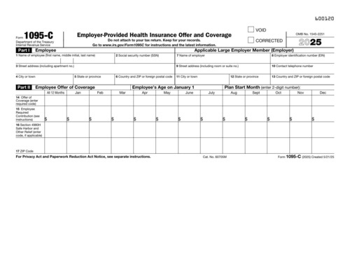 Preview of IRS Form 1095-C: Employer-Provided Health Insurance Offer and Coverage