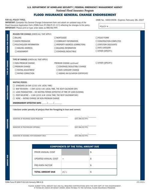 Preview of NFIP General Change Endorsement