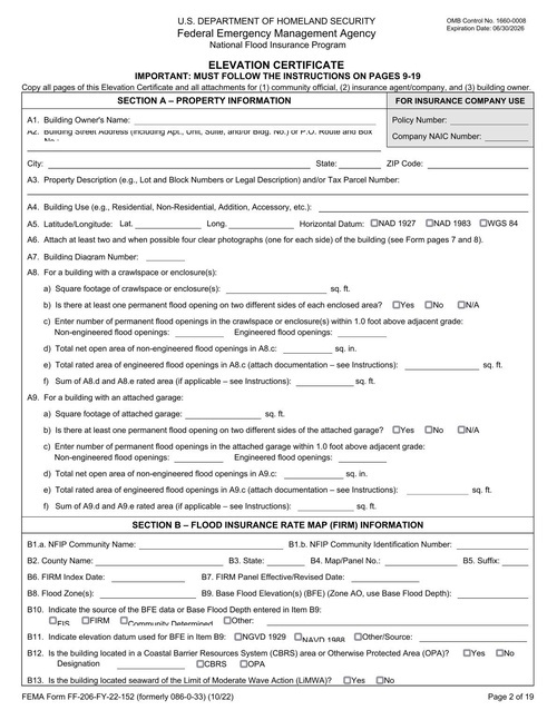 Preview of FEMA Elevation Certificate