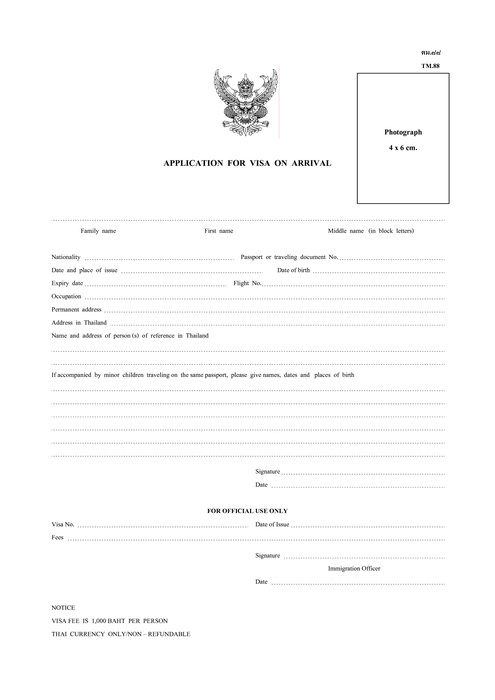 Preview of Thailand Application for Visa on Arrival