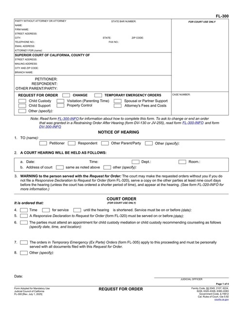 Preview of California FL-300: Request for Order