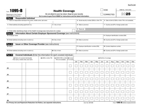 Preview of IRS Form 1095-B: Health Coverage