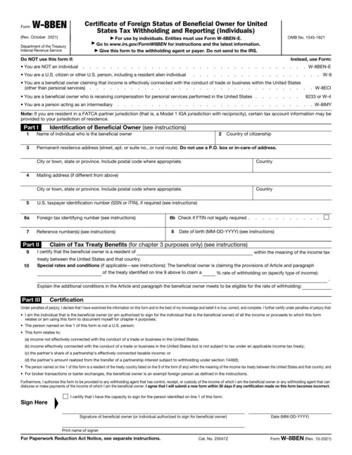 Preview of IRS Form W-8BEN