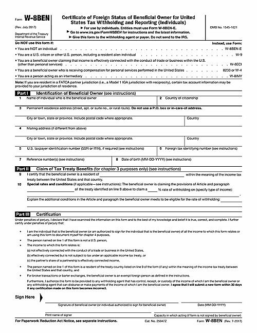 Preview of IRS Form W-8BEN