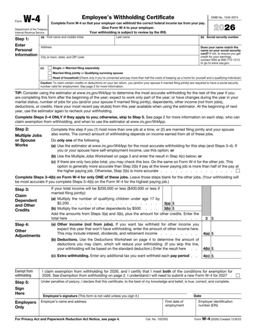 Preview of IRS Form W-4: Employee's Withholding Certificate