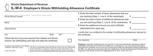 Preview of Illinois Form IL-W-4: Employee's Withholding Allowance Certificate