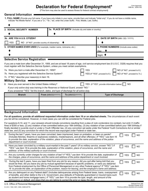 Preview of OF 306: Declaration for Federal Employment