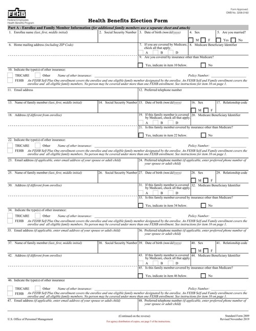 Preview of SF 2809: Health Benefits Election Form (FEHB)