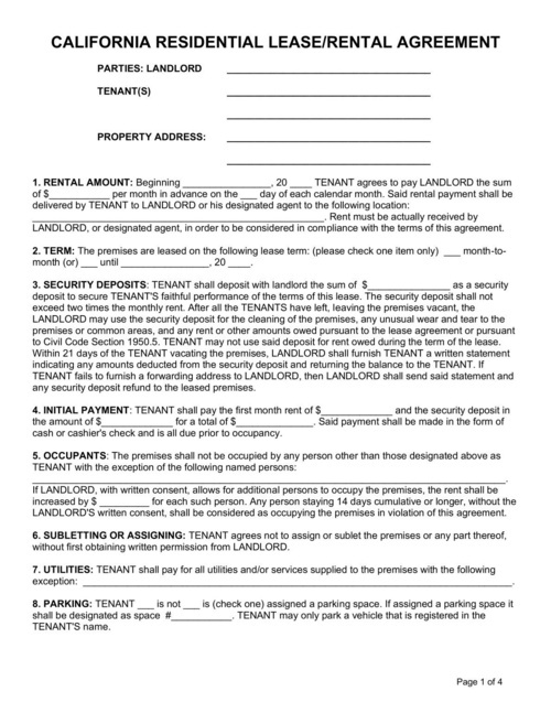 Preview of California Residential Lease Agreement
