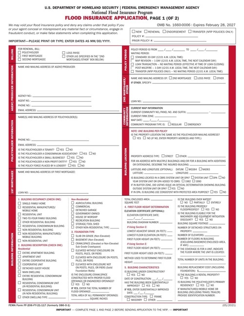 Preview of NFIP Flood Insurance Application