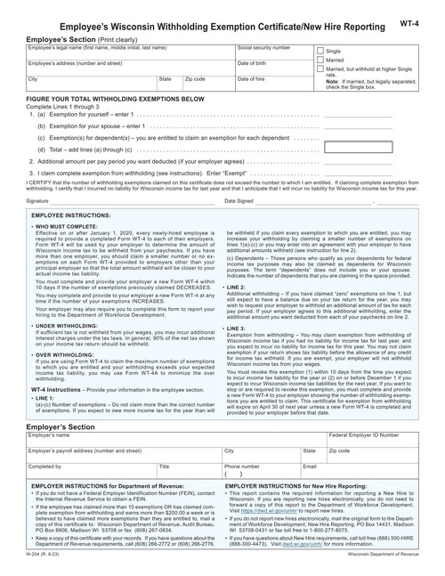 Preview of Wisconsin Form WT-4: Employee's Withholding Exemption Certificate