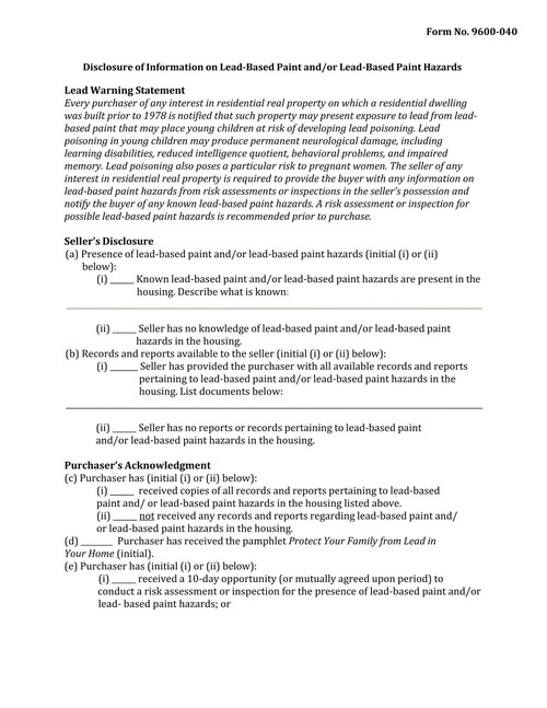 Preview of Lead-Based Paint Disclosure for Sellers